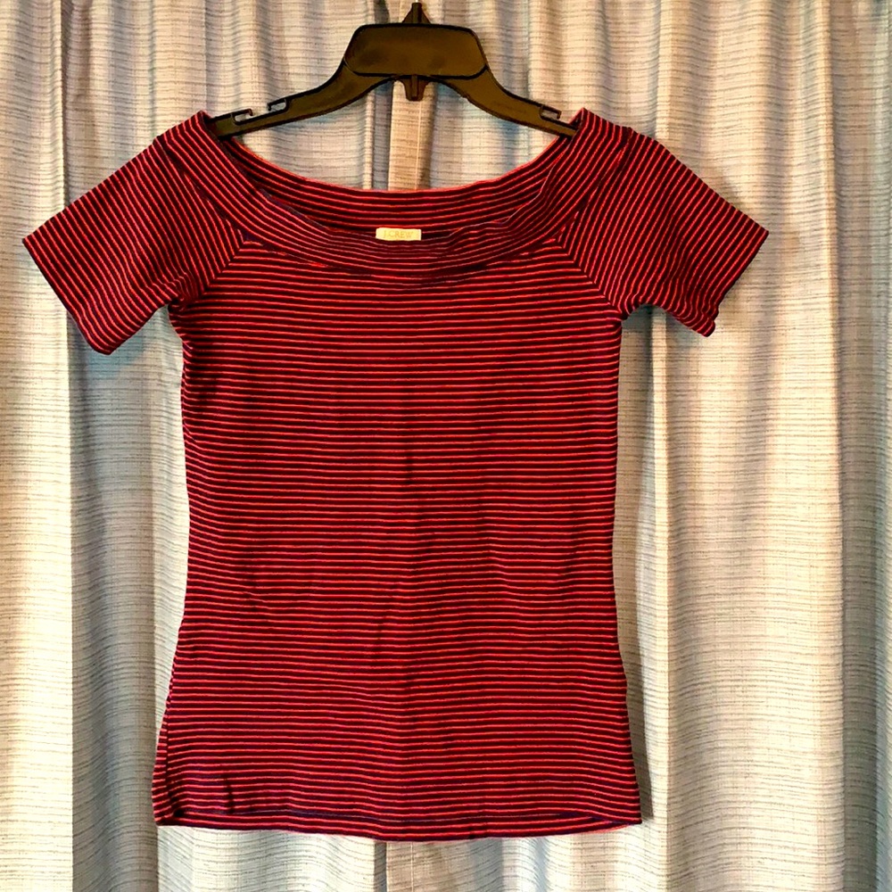 JCrew red and navy blue striped shirt
